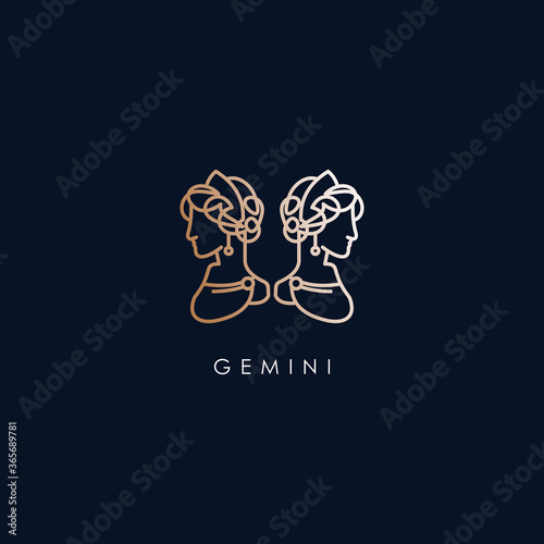 Gemini Zodiac Logo Design With Luxury Gold Colour. Gemini Zodiac Logo Template. Modern Design. Flat Logo. Vector Illustration