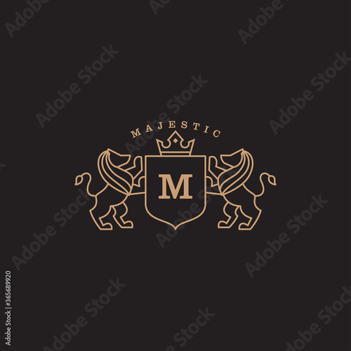 Coat Of Arms Lion Majestic Logo With Luxury. Icon.  Vector Illustration