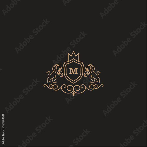 Coat Of Arms Lion Majestic Logo With Luxury. Icon.  Vector Illustration