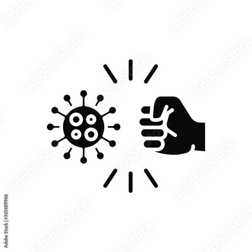 Fist kicking, fist kick by bacteria for protect virus, punching hands to fight coronavirus icon. Conquer infection disease with hand fist attack solid Vector illustration design white background EPS10