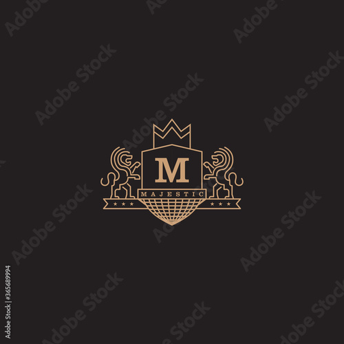 Coat Of Arms Lion Majestic Logo With Luxury. Icon.  Vector Illustration
