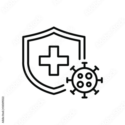 Immune from flu germ icon. Stop bacteria and viruses prohibition sign. Virus protection, hygiene shield, bacterial prevention. Thin line web symbol Vector illustration Design on white background EPS10