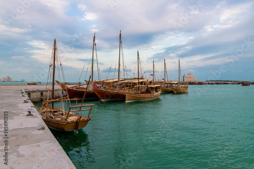 Many Sightseeing boats in the Doha, Qatar