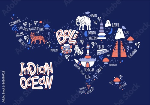 Bali vector map in doodle style