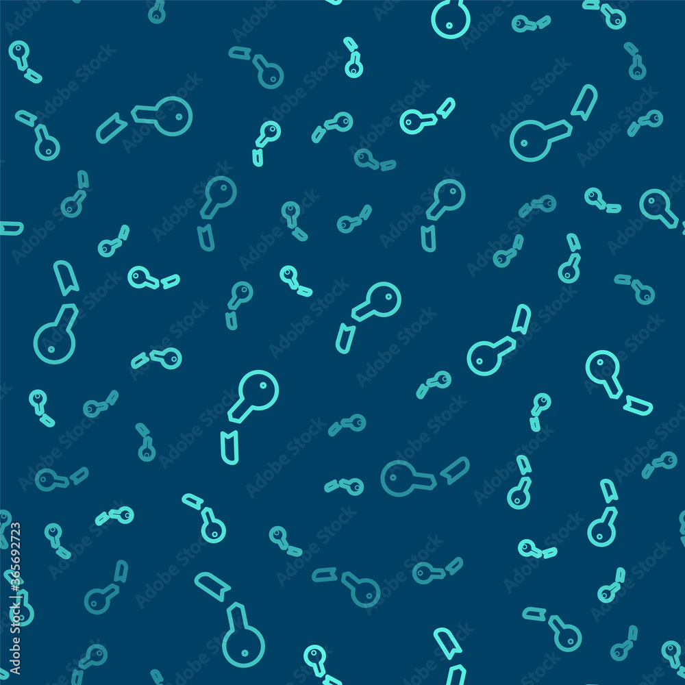 Green line Broken key icon isolated seamless pattern on blue background. Vector Illustration. Green line Broken key icon isolated seamless pattern on blue background. Vector Illustration.