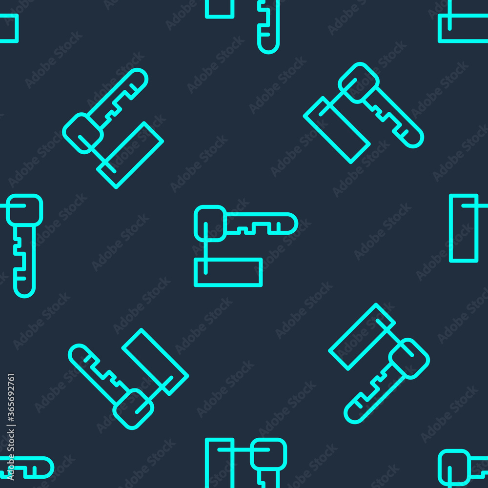 Green line Marked key icon isolated seamless pattern on blue background. Vector Illustration. Green line Marked key icon isolated seamless pattern on blue background. Vector Illustration.