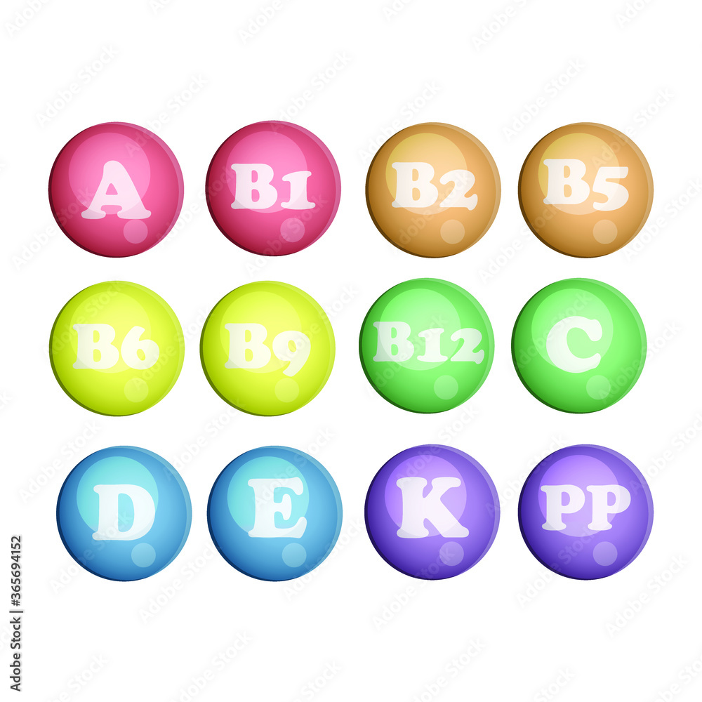 Set of vitamins in different colors Set of vitamins in different colors