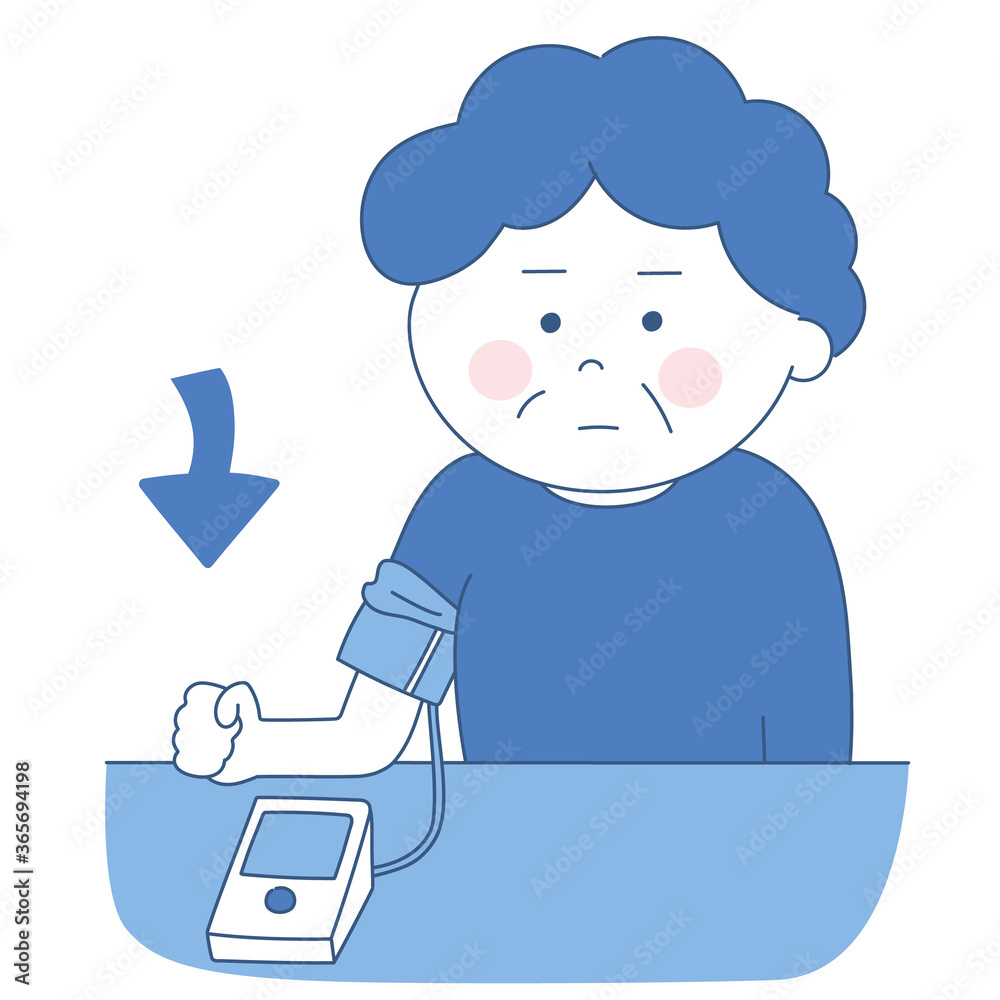 Elderly woman suffering from low blood pressure. Two-tone vector illustration isolated on white background. Elderly woman suffering from low blood pressure. Two-tone vector illustration isolated on white background.
