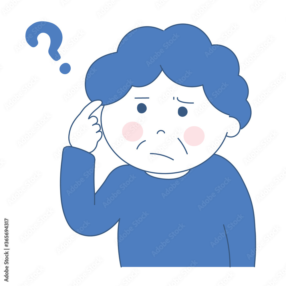 Woman getting forgetful in her old age. Two-tone vector illustration isolated on white background. Woman getting forgetful in her old age. Two-tone vector illustration isolated on white background.