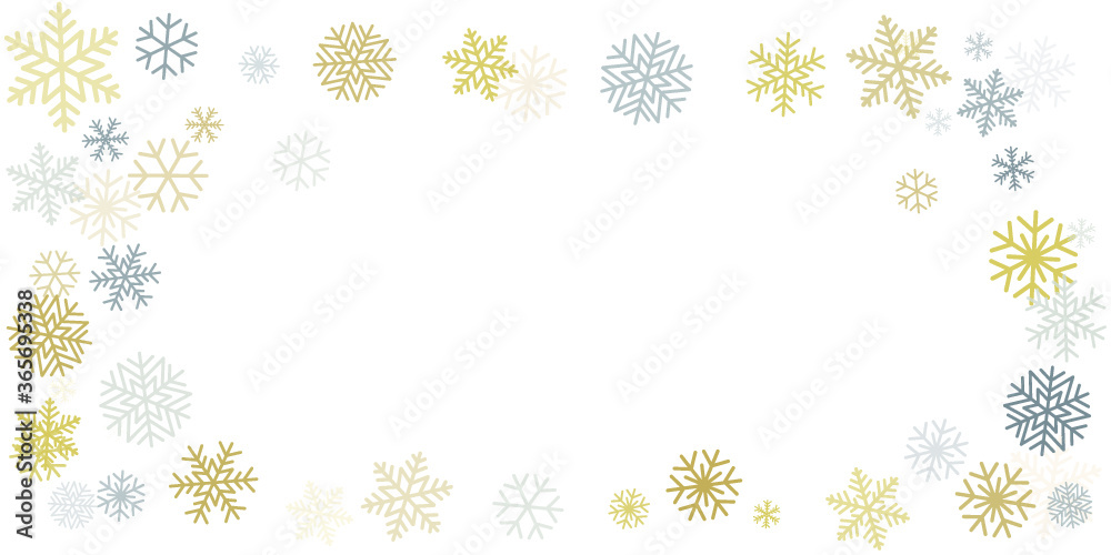 Christmas snowflakes background with place for text. Winter gold and silver snow minimal decoration on white, greeting card. New Year Holidays subtle backdrop. Vector illustration EPS 10 Christmas snowflakes background with place for text. Winter gold and silver snow minimal decoration on white, greeting card. New Year Holidays subtle backdrop. Vector illustration EPS 10