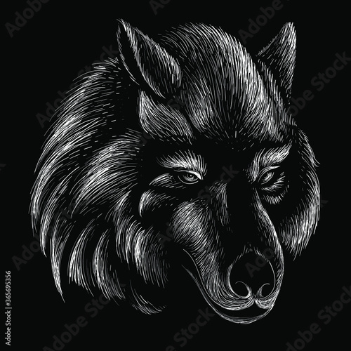 The Vector logo dog  or wolf for tattoo or T-shirt design or outwear.  Cute print style dog  or wolf  background. This drawing would be nice to make on the black fabric or canvas.
