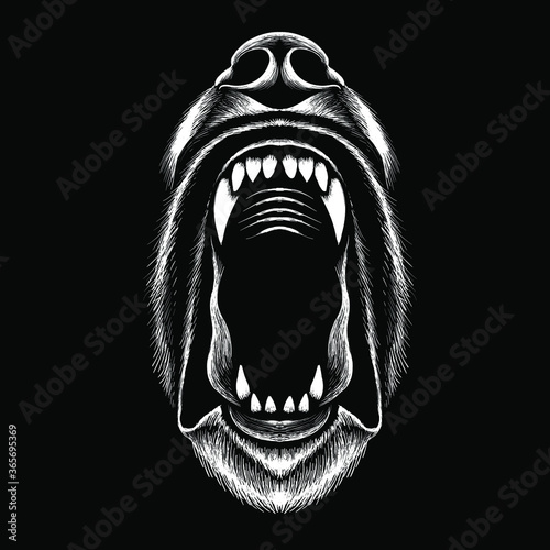 The Vector logo dog  or wolf for tattoo or T-shirt design or outwear.  Cute print style dog  or wolf  background. This drawing would be nice to make on the black fabric or canvas.