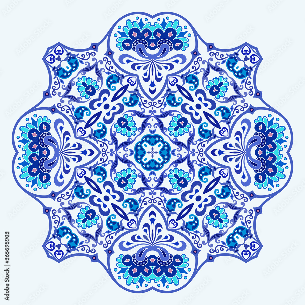 Vector blue decorative floral ethnic illustration