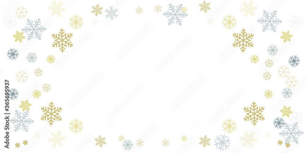Christmas snowflakes background with place for text. Winter gold and silver snow minimal decoration on white, greeting card. New Year Holidays subtle backdrop. Vector illustration EPS 10 Christmas snowflakes background with place for text. Winter gold and silver snow minimal decoration on white, greeting card. New Year Holidays subtle backdrop. Vector illustration EPS 10
