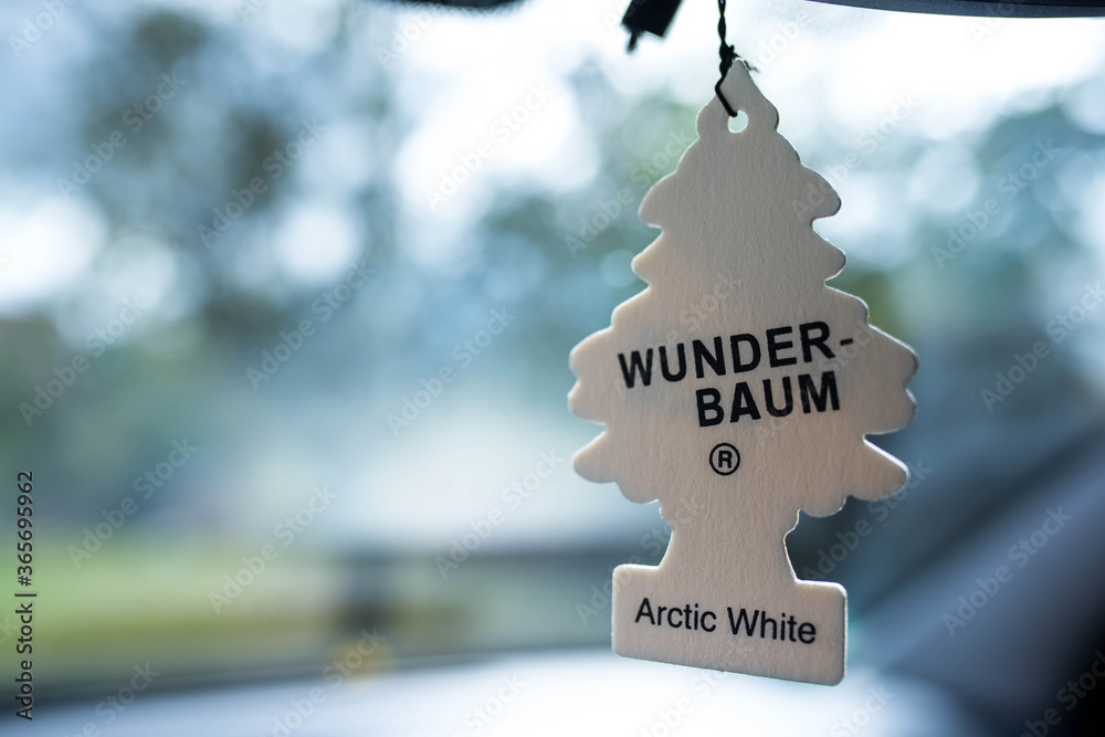 Miercurea Ciuc, Romania- 05 October 2019: Hanging Wunder Baum Arctic White  air freshener on car interior. Stock Photo | Adobe Stock