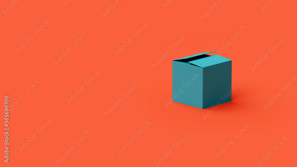 Obraz premium open blue box on a red background, place for text, place for logo, 3d rendering