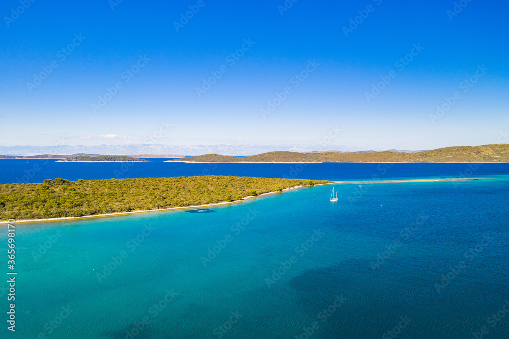 Beautiful seascape on Adriatic sea, islands in turquoise water on the island of Dugi Otok in Croatia