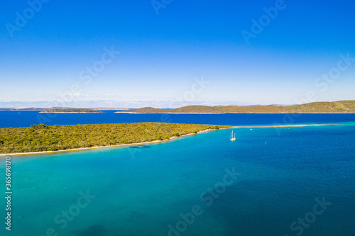 Beautiful seascape on Adriatic sea, islands in turquoise water on the island of Dugi Otok in Croatia