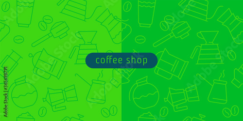 Green coffee seamless pattern on organic backdrop. Specialty coffee ornament with vector illustrations in line style. Green coffee background vector for creative label design, banner bio coffee.