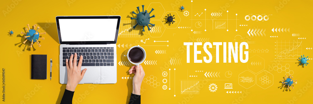 Covid-19 Testing theme with person using a laptop computer