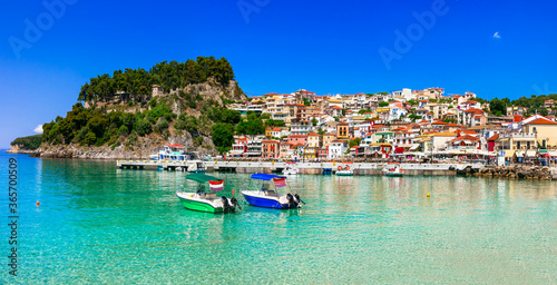 Coloful beautiful town Parga - perfect getaway in Ionian coast of Greece, popular tourist attraction and summer holidays in Epirus