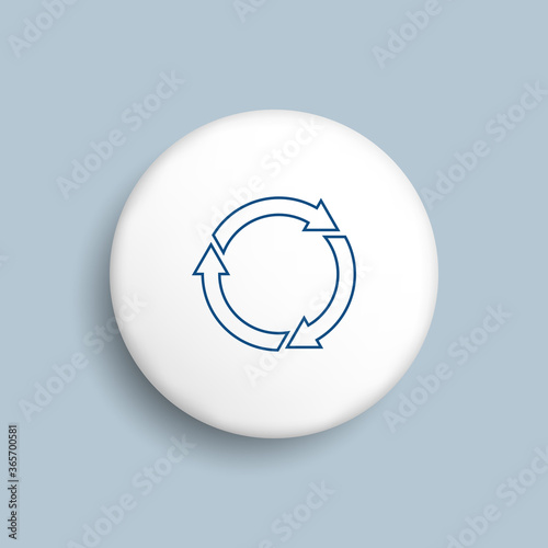 Thin line Recycled eco sign on realistic white button on a blue background