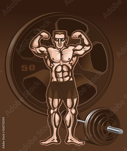 Bodybuilder and set of weights