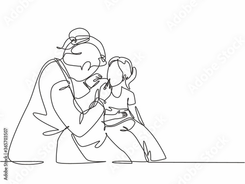Single continuous line drawing of young female dentist examining young girl teeth condition at dental clinic. Medical health care service workers concept one line draw design vector illustration