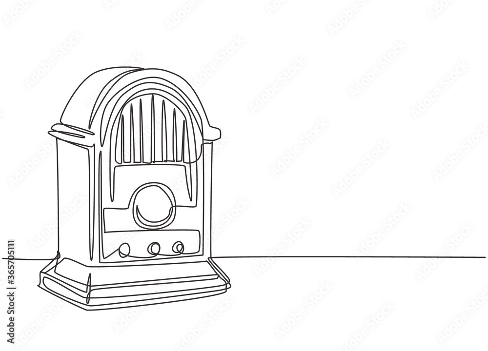 Single continuous line drawing of retro old fashioned analog desk radio ...
