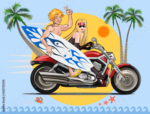 biker and surfer