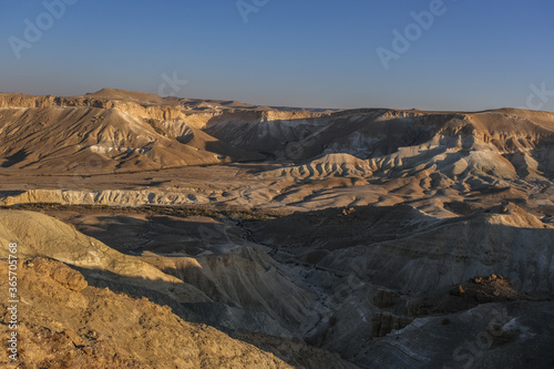 View of Nahal Zin, a 120 km long intermittent stream, the largest canyon in country, as seen from Sde Boker field school, Negev desert, Israel.