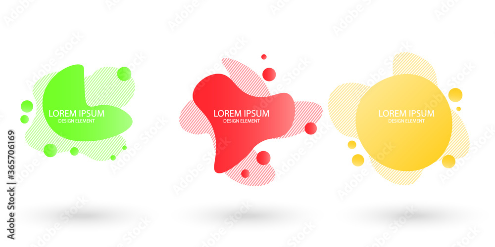 Fluid frame isolated on white background. Set of abstract liquid shapes, colorful elements, gradient waves with geometric lines, dynamical forms. Vector flat design for banners, flyers.