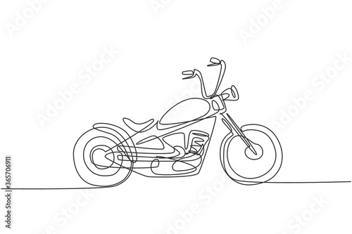 One continuous line drawing of retro old vintage chopper motorcycle icon. Classic motorbike transportation concept single line draw design vector graphic illustration
