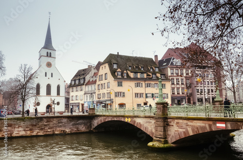 houses and a bridge in Strasbourg by the river France