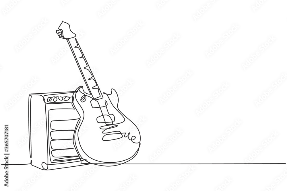 One single line drawing of electric guitar with amplifier. Stringed music  instruments concept. Trendy continuous line draw graphic design vector  illustration Stock Vector | Adobe Stock