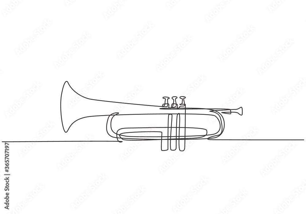 Single continuous line drawing of classical trumpet. Wind music instruments concept. Trendy one