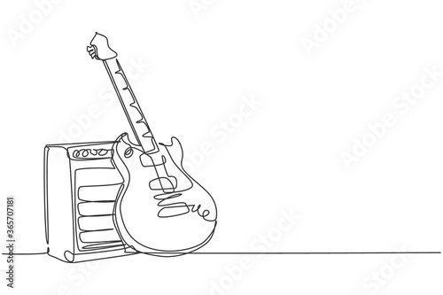 Valokuvatapetti One single line drawing of electric guitar with amplifier