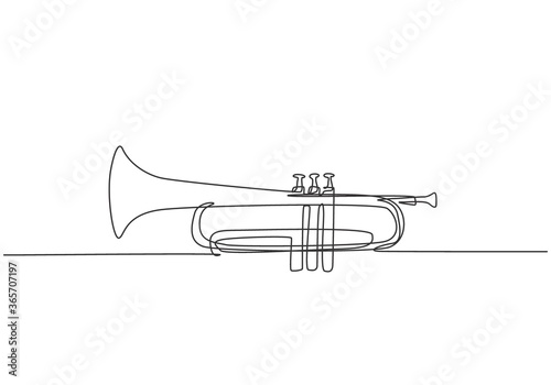 Photo Single continuous line drawing of classical trumpet