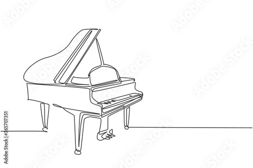 One continuous line drawing of luxury wooden grand piano. Classical music instruments concept. Trendy single line draw design graphic vector illustration