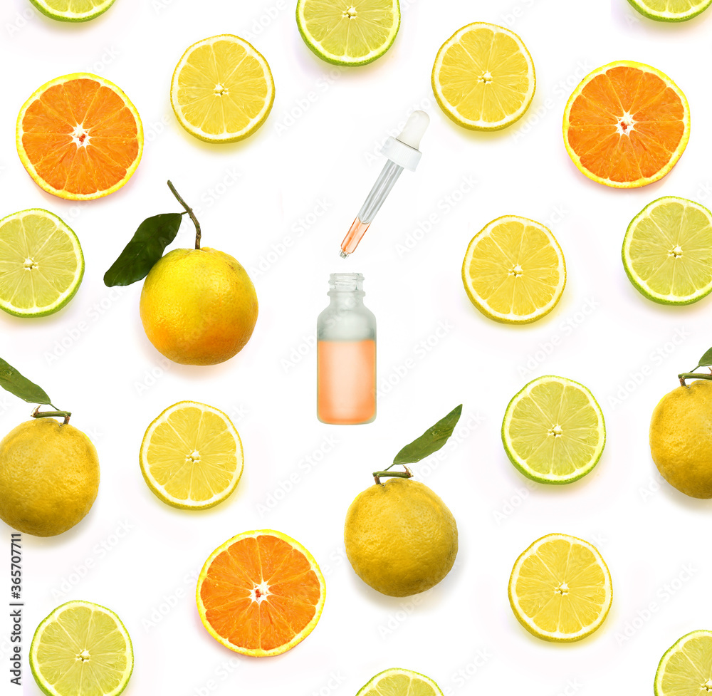 concept- skin lightening, skin whitening, fruit acids,AHA, Skin Brightening.Colorful of fresh lemon slices . Photography collage. concept- skin lightening, skin whitening, fruit acids,AHA, Skin Brightening.Colorful of fresh lemon slices . Photography collage.