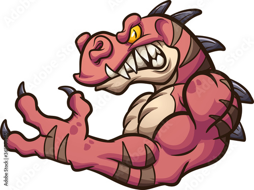 Strong angry cartoon raptor mascot. Vector clip art illustration with simple gradients. All in a single layer. 