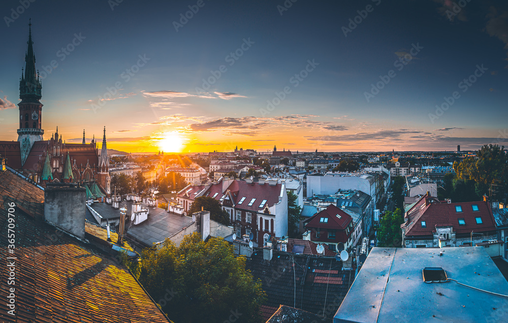 Stare Podgórze o zachodzie słońca, Kraków, Polska