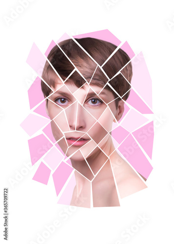 skin plastic surgery concept. Woman face with marks and arrows