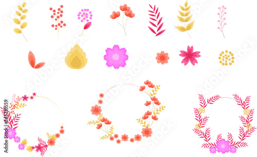 set of colorful floral elements