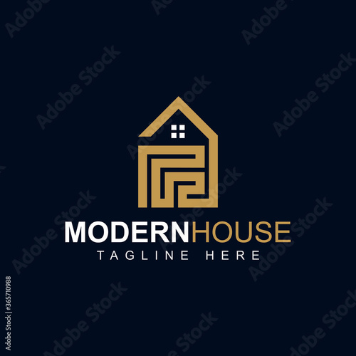 House logo design template with elegant shape element graphic. Modern home and real estate concept. Vector icon illustration can use for brand business company, property agency, developer construction