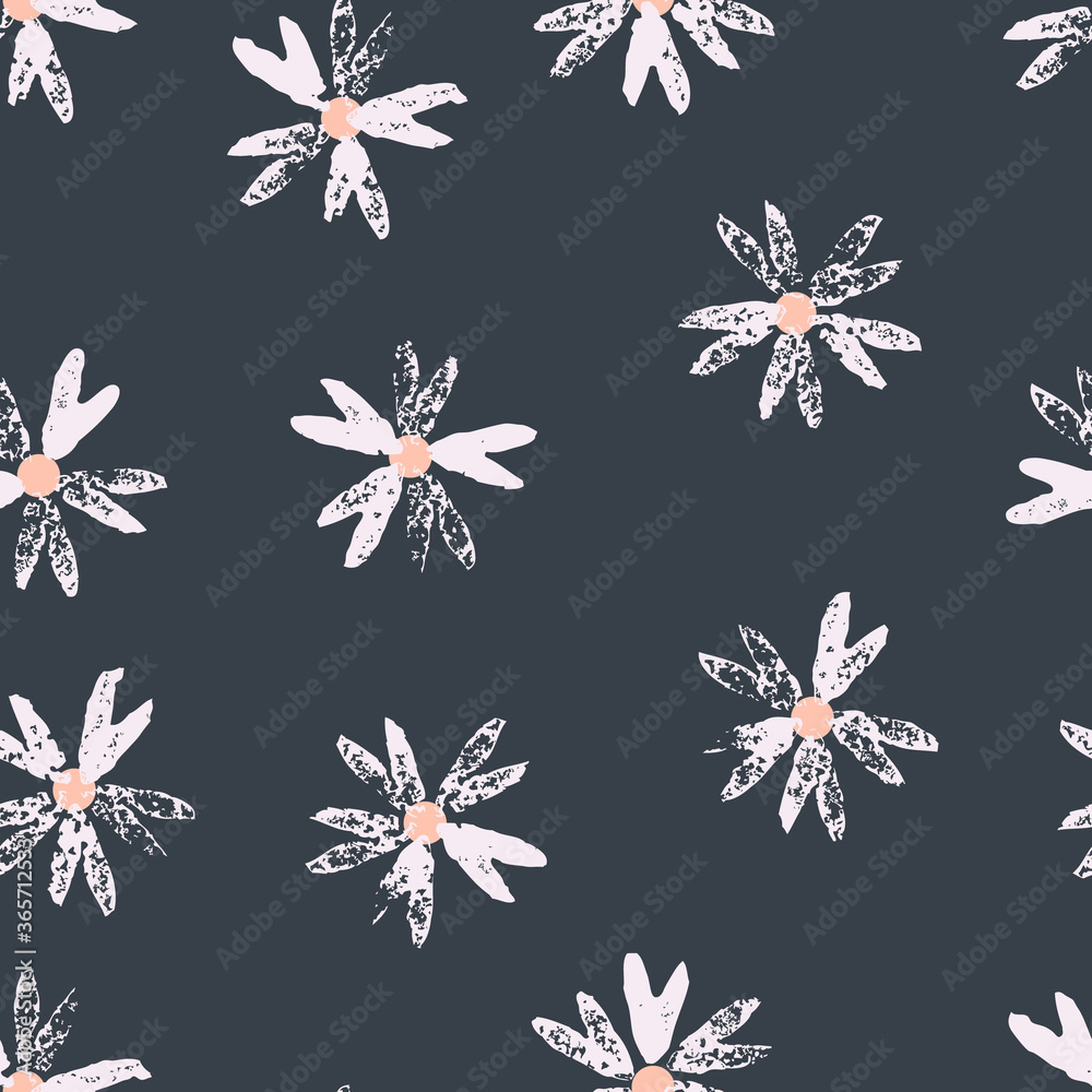 Vector seamless pattern with rough chamomiles. Floral print on a dark background for wallpaper, wrapping paper, textile, surface design Vector seamless pattern with rough chamomiles. Floral print on a dark background for wallpaper, wrapping paper, textile, surface design