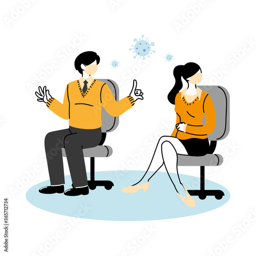Business man and woman wearing medical face mask in the office