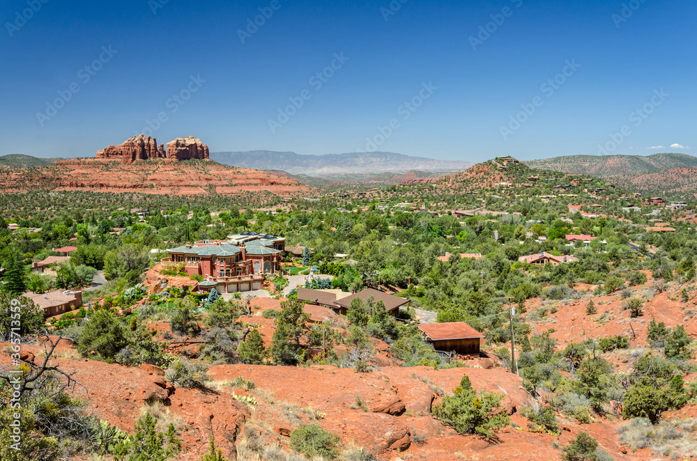 Beautiful view of the town of Sedona and red rock desert in Arizona, USA