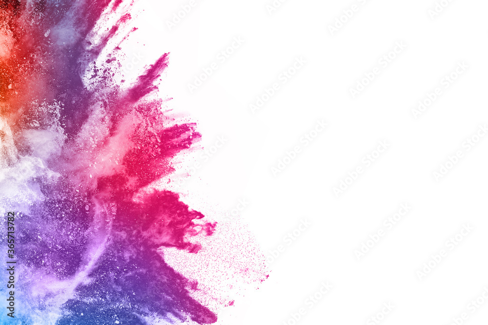 Obraz premium abstract powder splatted background. Colorful powder explosion on white background. Colored cloud. Colorful dust explode. Paint Holi.