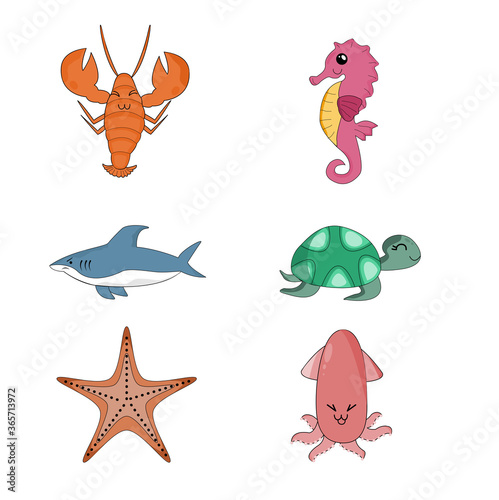 Sea creatures such as shrimp in deep sea. For poster  design  Teaching media. Save world ocean day.